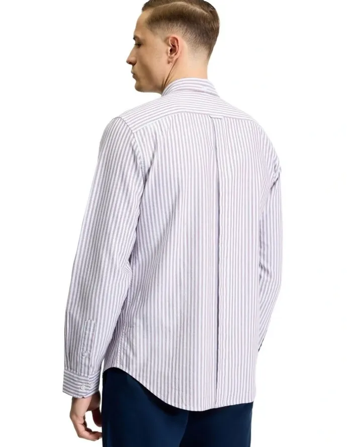 Ben Sherman Oxford Stripe Long Sleeve Shirt in Cherry