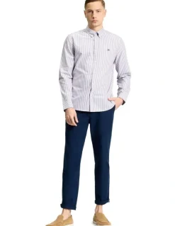 Ben Sherman Oxford Stripe Long Sleeve Shirt in Cherry
