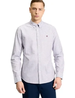 Ben Sherman Oxford Stripe Long Sleeve Shirt in Cherry