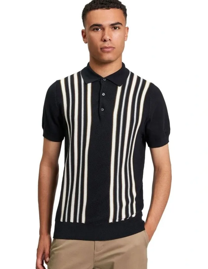 Ben Sherman Placement Stripe Polo Shirt in Black