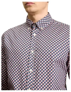 Ben Sherman Split Geo Print Long Sleeve Shirt in Rose