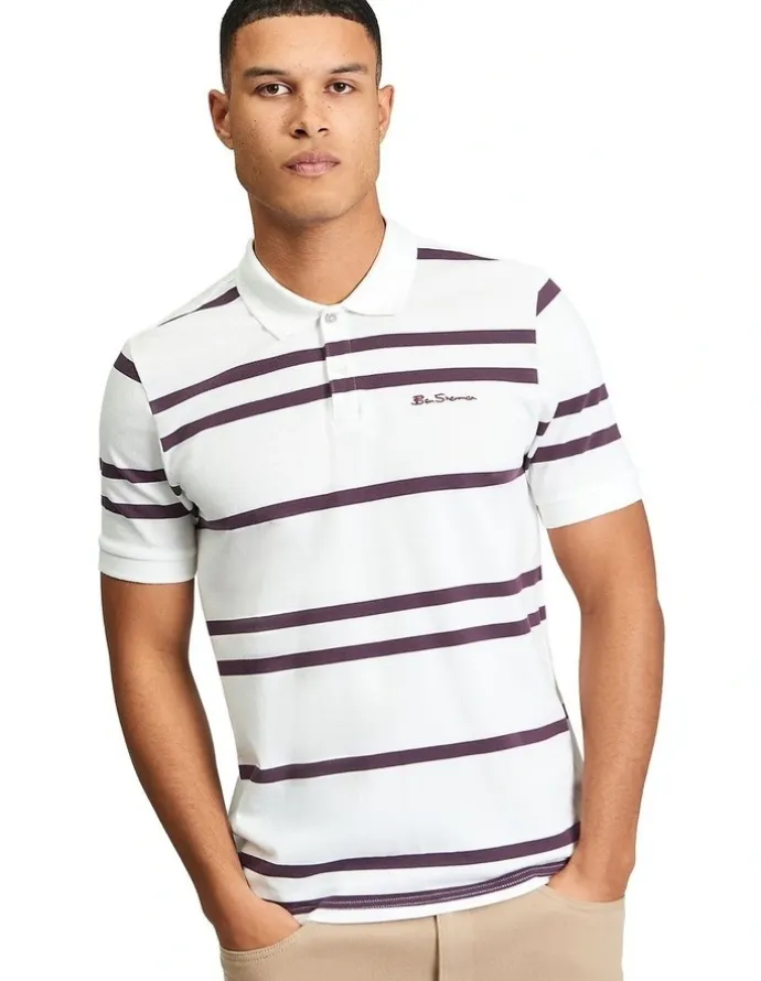Ben Sherman Sports Stripe Polo in Snow White