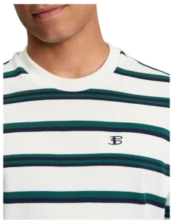 Ben Sherman Textured Stripe Tee in Snow White