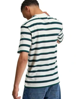 Ben Sherman Textured Stripe Tee in Snow White