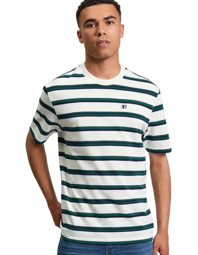 Ben Sherman Textured Stripe Tee in Snow White
