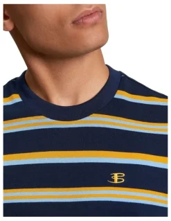 Ben Sherman Textured Stripe Tee in Dark Navy