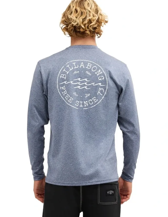 Billabong Big Wave Daz Long Sleeve Rash Vest in Navy Heather