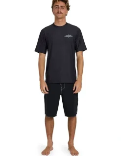 Billabong Diamond Shoreline Rash Vest in Black Heather