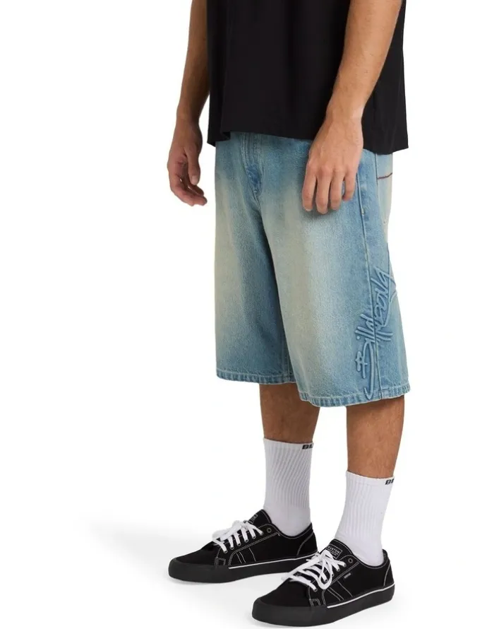 Billabong Script Smoko Denim Shorts 22 Inch in Sun Faded Indigo