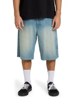 Billabong Script Smoko Denim Shorts 22 Inch in Sun Faded Indigo