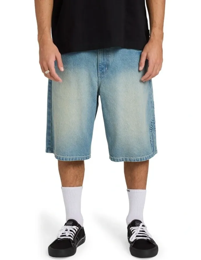 Billabong Script Smoko Denim Shorts 22 Inch in Sun Faded Indigo