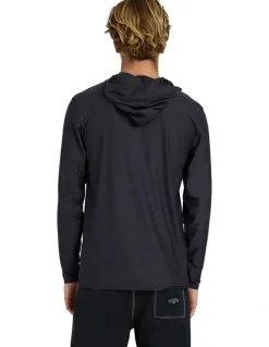 Billabong Shoreline Hooded Long Sleeve Rash Vest in Black Heather