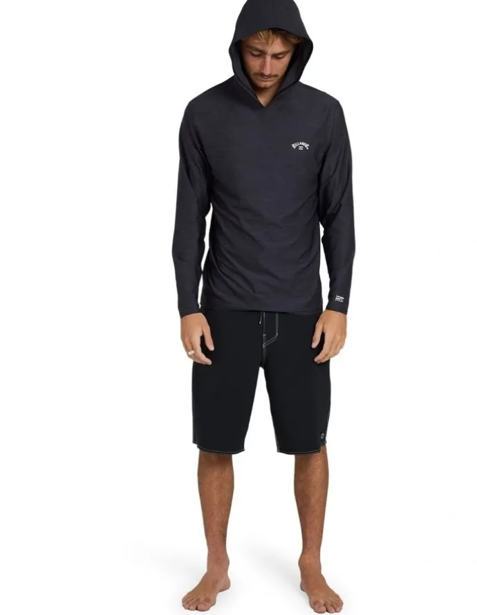 Billabong Shoreline Hooded Long Sleeve Rash Vest in Black Heather