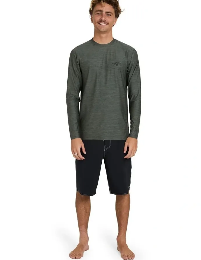 Billabong Shoreline Loose Fit Long Sleeve Rash Vest In Military Heather