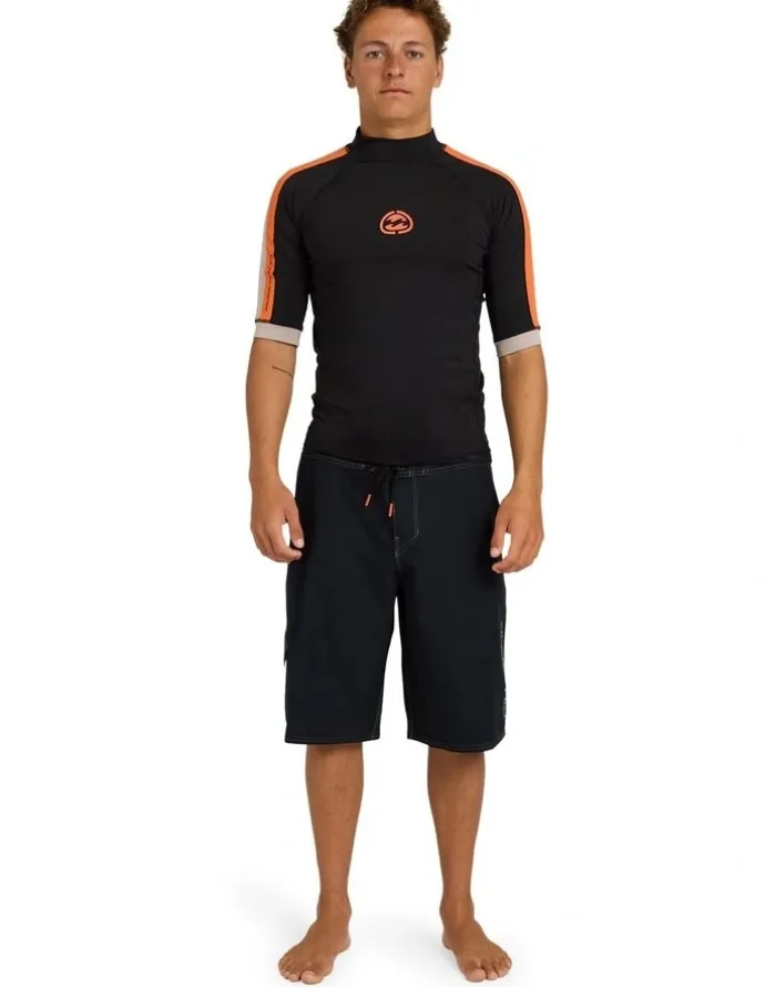 Billabong Spec Panel Short Sleeve Rash Vest in Black