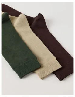 Blaq 3 Pack Australian Cotton Plain Socks in Dark Chocolate, Soft Sand, and Khaki