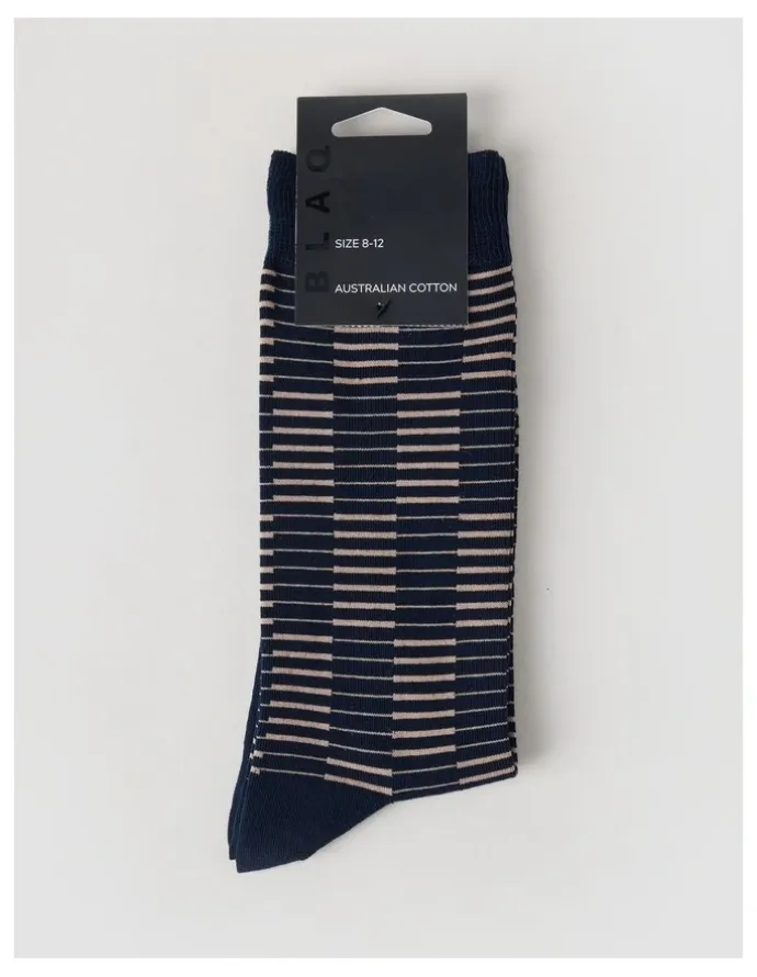 Blaq Australian Cotton Grid Socks in Navy & Sandlewood