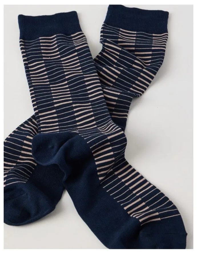 Blaq Australian Cotton Grid Socks in Navy & Sandlewood