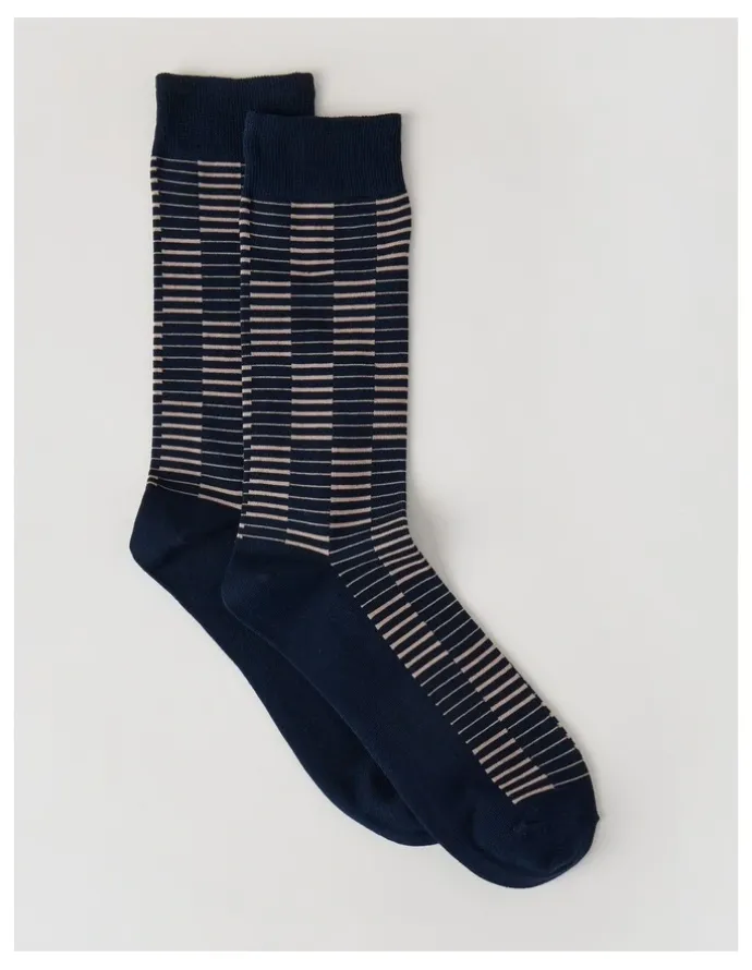 Blaq Australian Cotton Grid Socks in Navy & Sandlewood