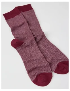 Blaq Australian Cotton Herringbone Socks in Prune and Soft Grey