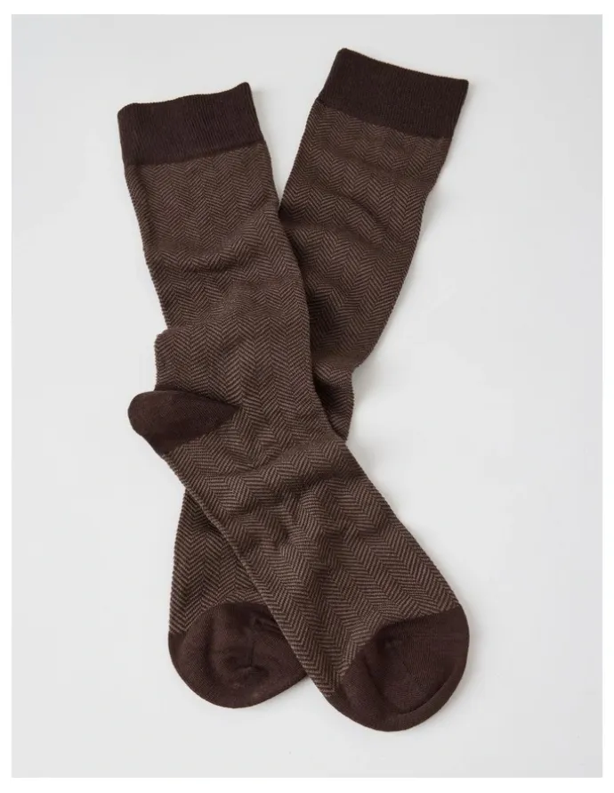Blaq Australian Cotton Herringbone Socks in Dark Chocolate and Taupe