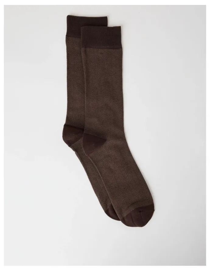 Blaq Australian Cotton Herringbone Socks in Dark Chocolate and Taupe