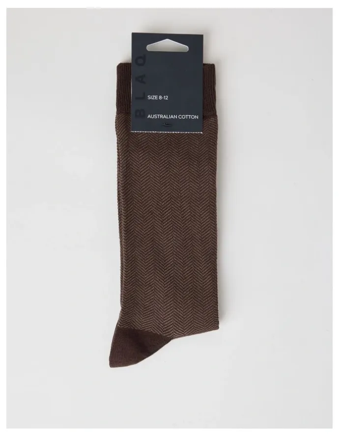 Blaq Australian Cotton Herringbone Socks in Dark Chocolate and Taupe