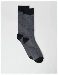 Blaq Australian Cotton Herringbone Socks in Black and Soft Grey