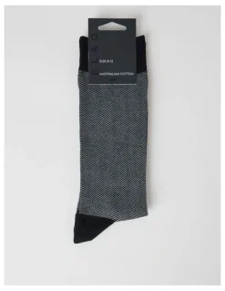 Blaq Australian Cotton Herringbone Socks in Black and Soft Grey
