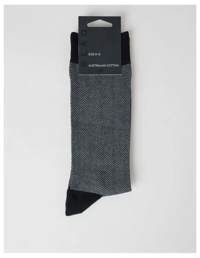 Blaq Australian Cotton Herringbone Socks in Black and Soft Grey