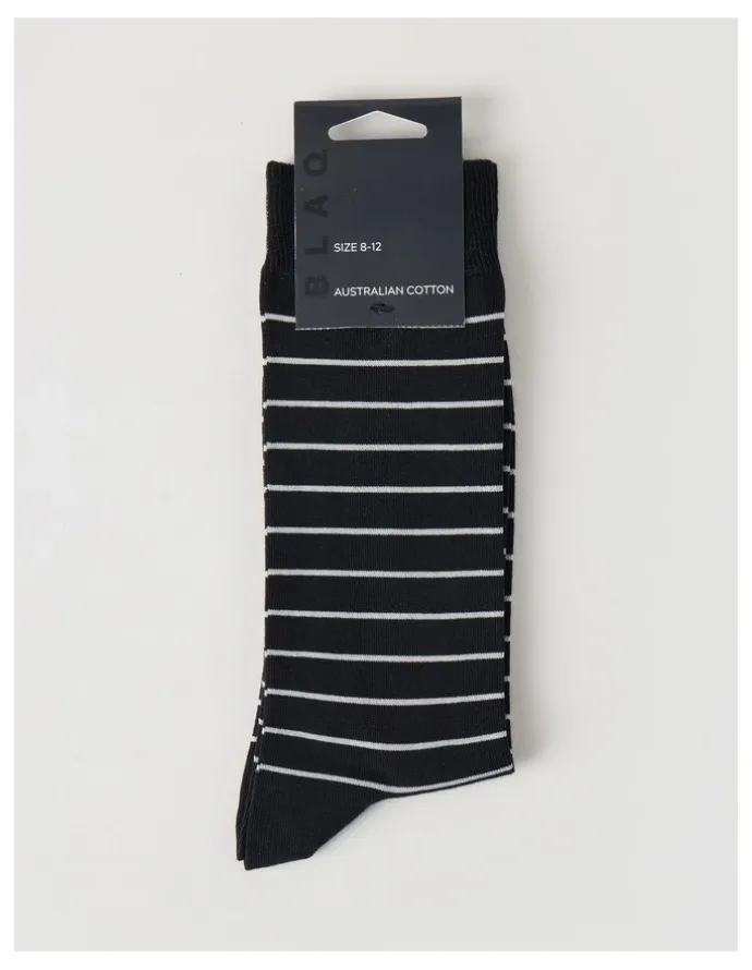 Blaq Australian Cotton Narrow Stripe Socks in Black & Soft Grey