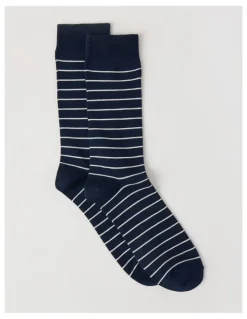 Blaq Australian Cotton Narrow Stripe Socks in Navy & Soft Sand