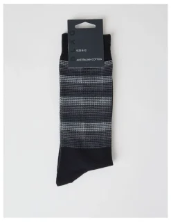 Blaq Australian Cotton Stripe Texture Socks in Black