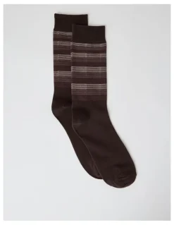 Blaq Australian Cotton Stripe Texture Socks in Warm Dark Brown