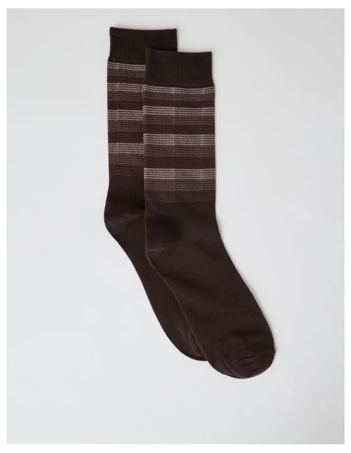 Blaq Australian Cotton Stripe Texture Socks in Warm Dark Brown