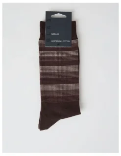 Blaq Australian Cotton Stripe Texture Socks in Warm Dark Brown