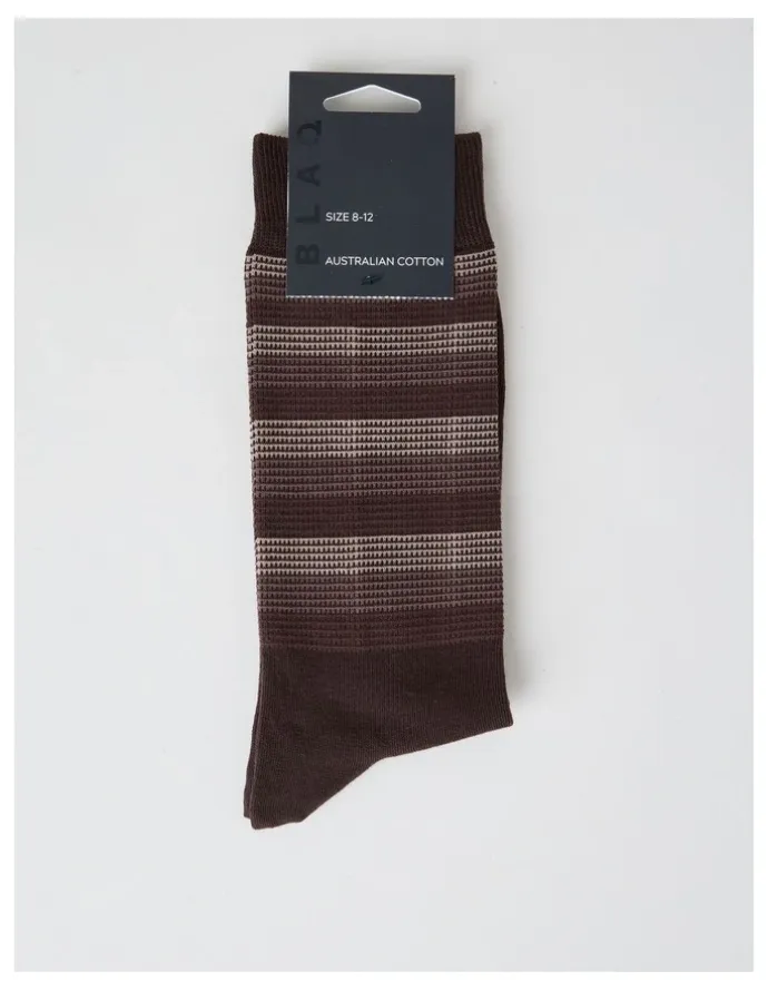 Blaq Australian Cotton Stripe Texture Socks in Warm Dark Brown