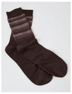 Blaq Australian Cotton Stripe Texture Socks in Warm Dark Brown