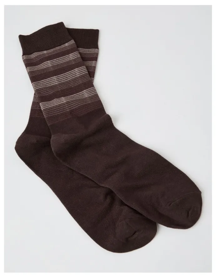 Blaq Australian Cotton Stripe Texture Socks in Warm Dark Brown