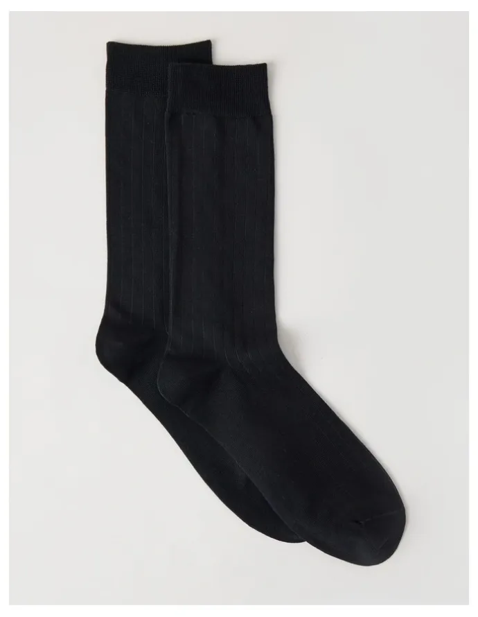 Blaq Australian Cotton Wide Rib Socks in Black