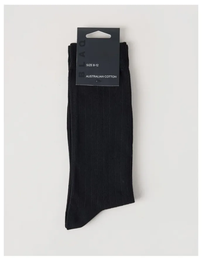 Blaq Australian Cotton Wide Rib Socks in Black