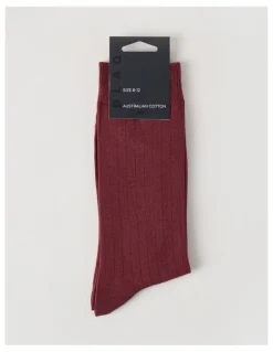 Blaq Australian Cotton Wide Rib Socks in Wine