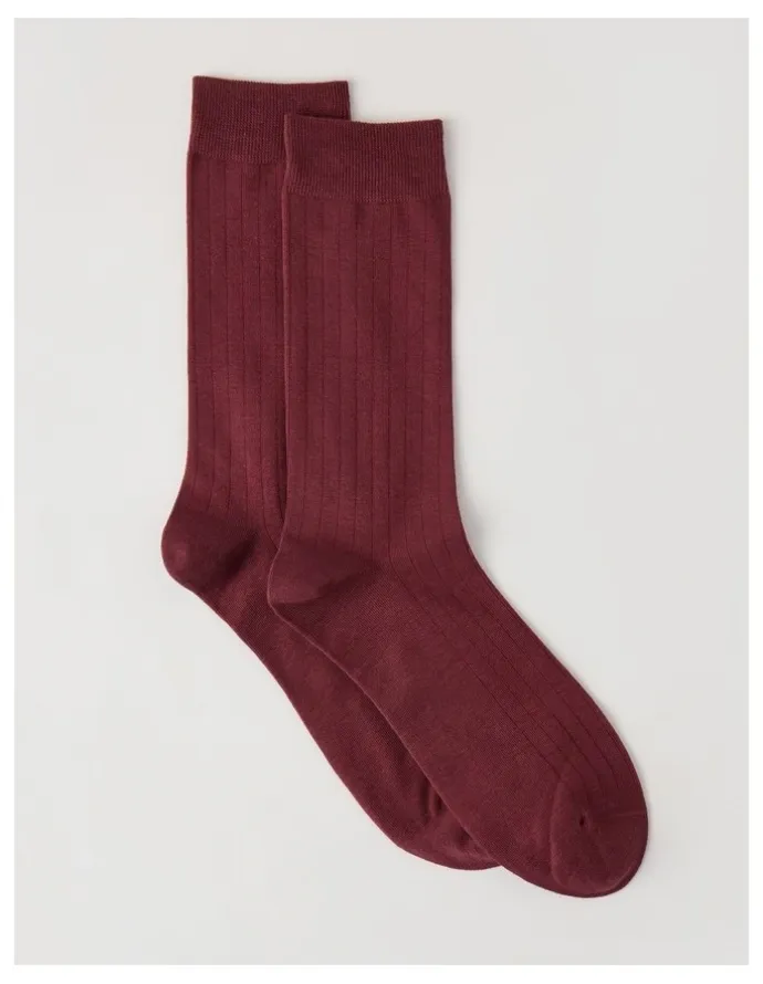 Blaq Australian Cotton Wide Rib Socks in Wine