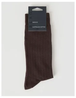 Blaq Australian Cotton Wide Rib Socks in Dark Chocolate