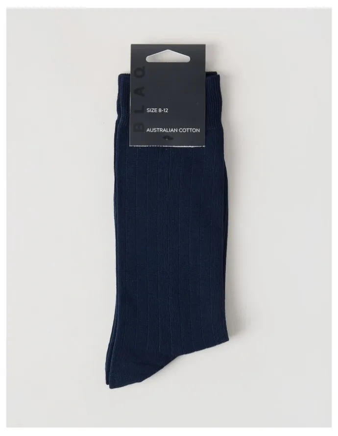 Blaq Australian Cotton Wide Rib Socks in Navy