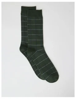 Blaq Australian Cotton Window Check Socks in Green Slate and Navy
