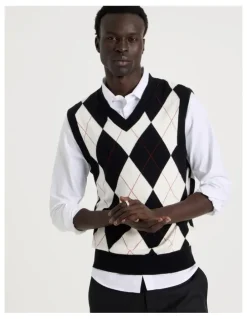 Blaq Argyle Vest in Black