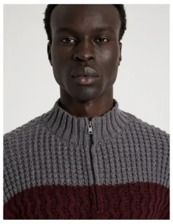 Blaq Block Striped 1/4 Zip Knit in Burgundy