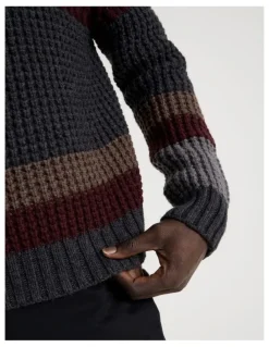 Blaq Block Striped 1/4 Zip Knit in Burgundy