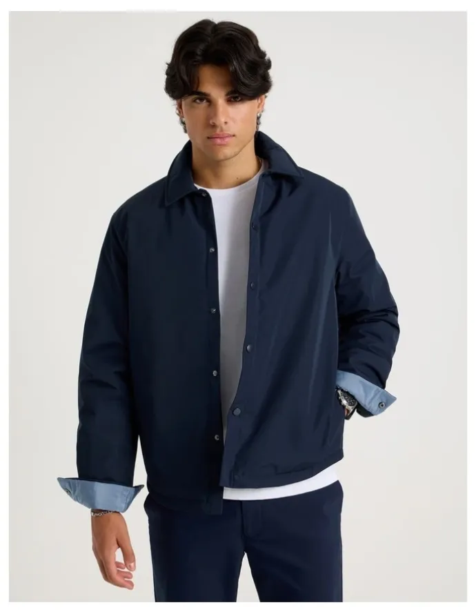 Blaq Contrast Cuff Collared Padded Jacket in Navy